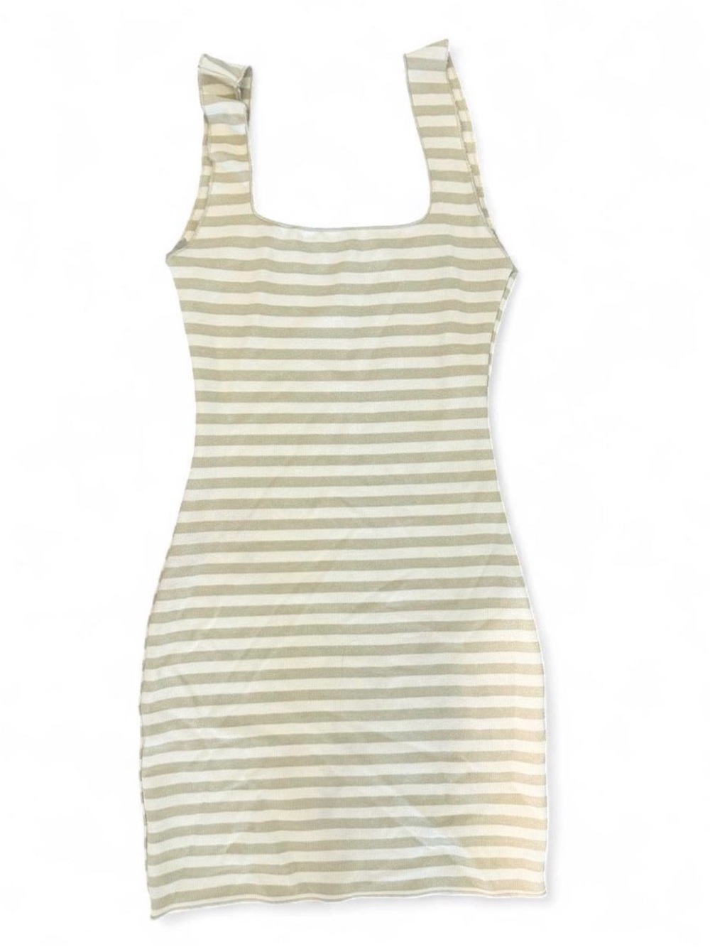 Zara Beige and White Striped Square-Neck Mini Dress